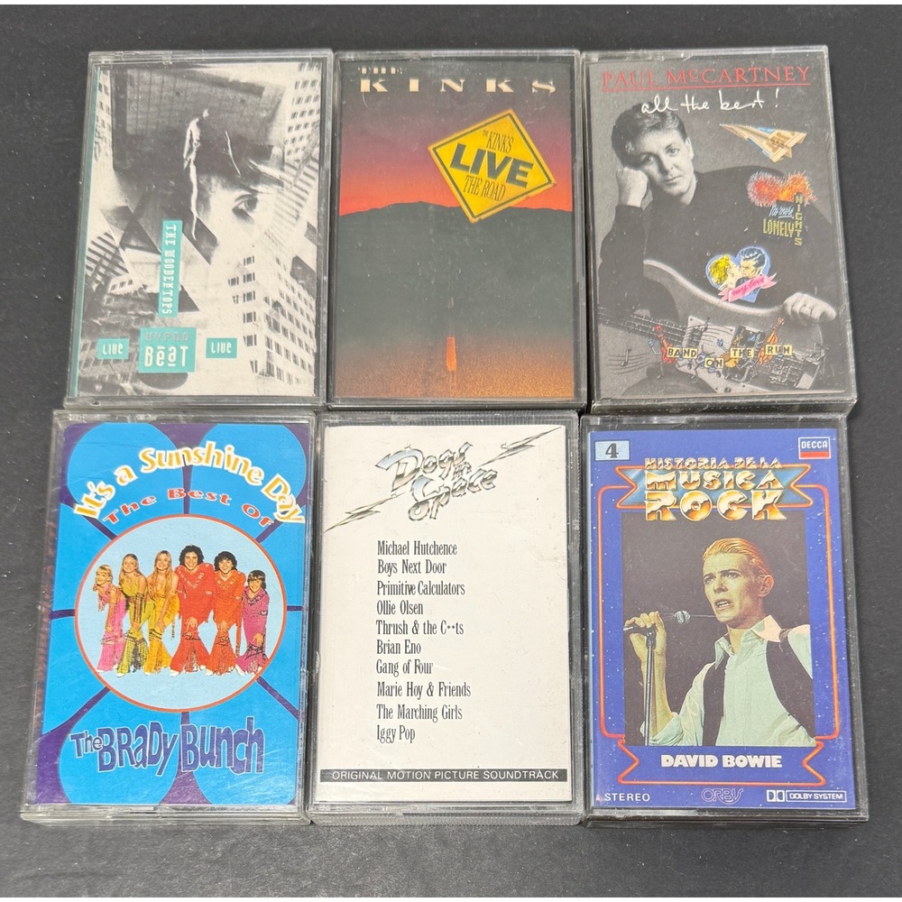 Mixed Cassette Tape Lot 6pc David Bowie Paul McCartney Kinks Rock Pop Soundtrack